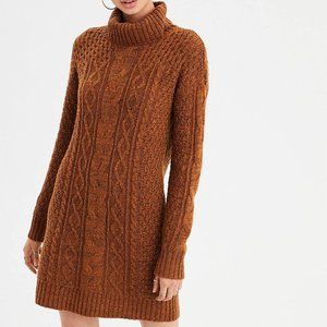 American Eagle AEO  NWOT Cable Knit Sweater Dress Tan Camel Size Medium